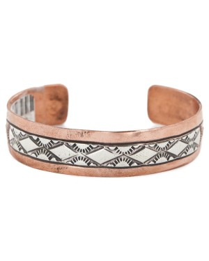 Handmade Certified Authentic Navajo Pure .925 Sterling Silver and Copper Native American Bracelet 12809-5