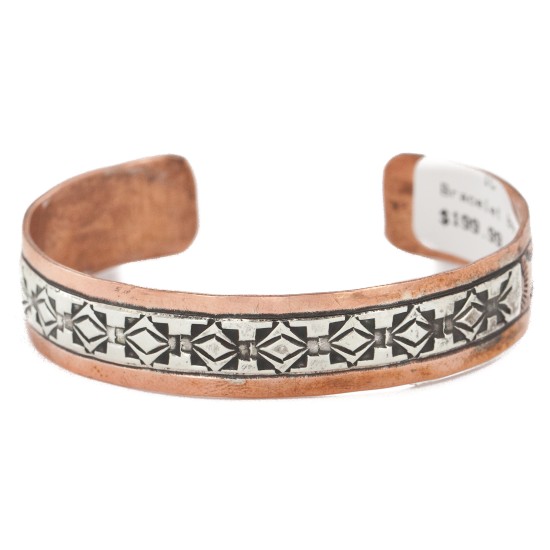 Handmade Sun Certified Authentic Navajo Pure .925 Sterling Silver Copper Native American Bracelet 12809-6