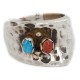 .925 Sterling Silver Handmade Hammered Certified Authentic Navajo Natural Turquoise and Spiny Oyster Native American Ring  16287