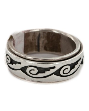 925 Sterling Silver Handmade Certified Authentic Hopi Native American Spinning Ring  15672