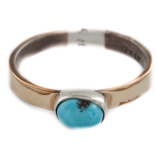 12kt Gold Filled 925 Sterling Silver Handmade Certified Authentic Navajo Natural Turquoise Native American Ring  12513