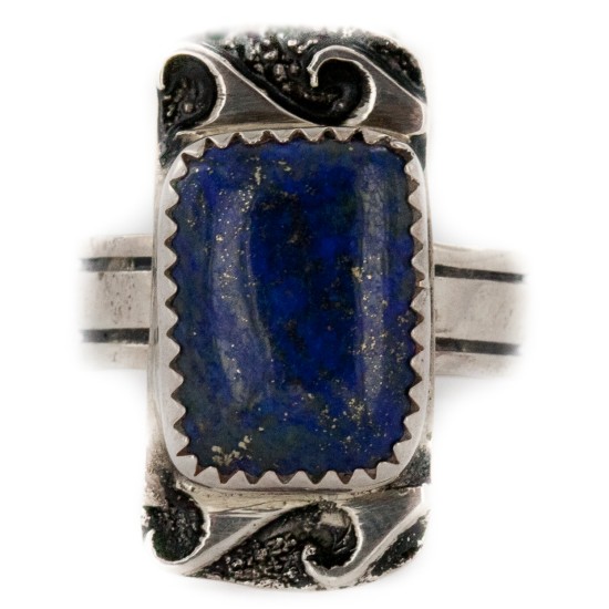 925 Sterling Silver Handmade Certified Authentic Navajo Natural Lapis Native American Ring  12645