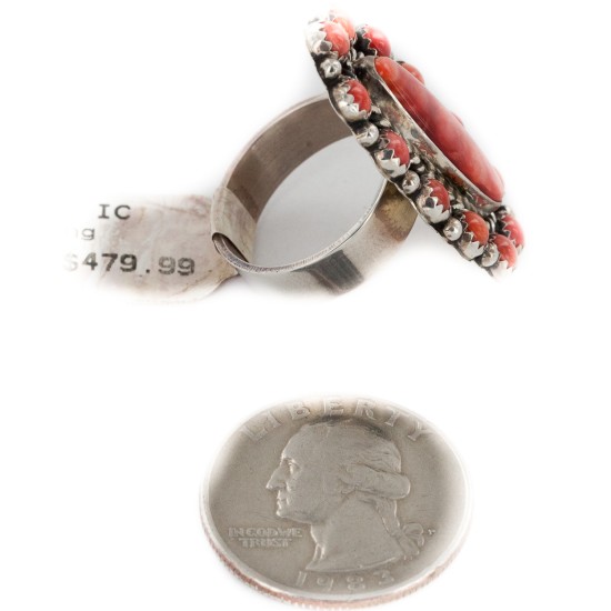 925 Sterling Silver Handmade Certified Authentic Navajo Natural Spiny Oyster Native American Ring  16607