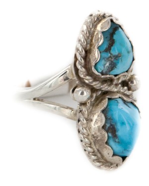 .925 Sterling Silver Handmade Certified Authentic Navajo Natural Turquoise Native American Ring  16981