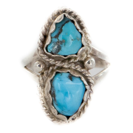 .925 Sterling Silver Handmade Certified Authentic Navajo Natural Turquoise Native American Ring  16981
