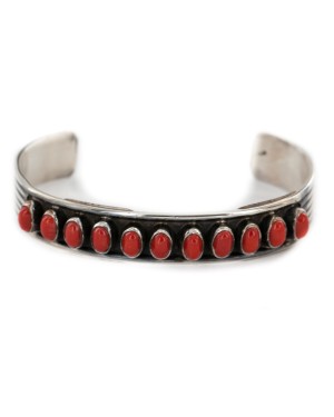 Handmade Certified Authentic Navajo .925 Sterling Silver Natural Coral Native American Bracelet 12426