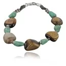 Navajo .925 Sterling Silver Natural Turquoise Tigers Eye Native American Bracelet 390723333423