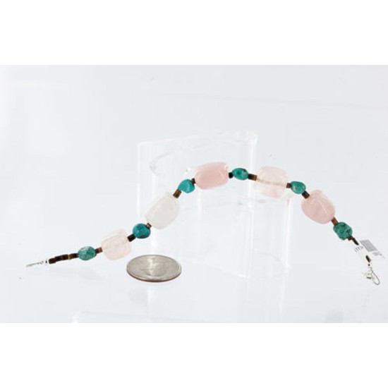 Certified Authentic Navajo .925 Sterling Silver Natural Turquoise and Native American Pink Quartz Bracelet 390754262554