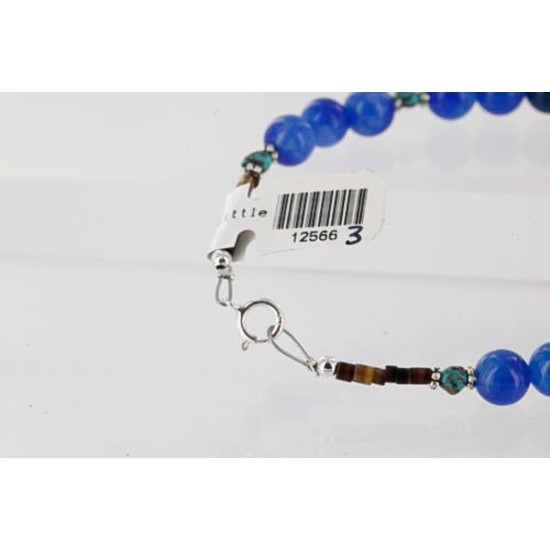 Certified Authentic Navajo .925 Sterling Silver Natural Turquoise and Blue Agate Native American Bracelet 370992826309