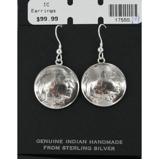 Vintage Style OLD Indian HeadCertified Authentic Navajo .925 Sterling Silver Hooks Native American Earrings 370967567388