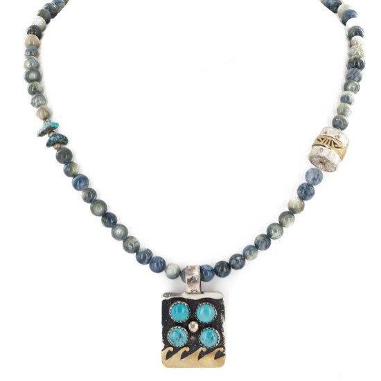 Certified Authentic Wave 12kt Gold Filled and .925 Sterling Silver Handmade Natural Turquoise Lapis Native American Necklace 24149-15877 Certified Authentic Wave 12kt Gold Filled and .925 Sterling Silver Handmade Natural Turquoise Lapis Native American Necklace 24149-15877