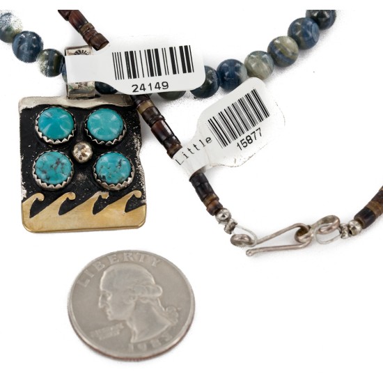 Certified Authentic Wave 12kt Gold Filled and .925 Sterling Silver Handmade Natural Turquoise Lapis Native American Necklace 24149-15877 Certified Authentic Wave 12kt Gold Filled and .925 Sterling Silver Handmade Natural Turquoise Lapis Native American Necklace 24149-15877