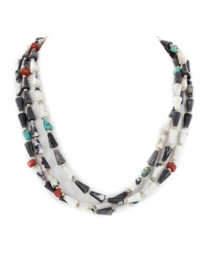 3 Strand Certified Authentic Navajo .925 Sterling Silver Natural Turquoise Red Jasper Agate Native American Necklace 750106-102