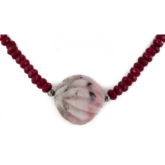 .925 Sterling Silver Certified Authentic Navajo Natural Ruby Opalite Sapphire Jade Hematite Native American Necklace  15768