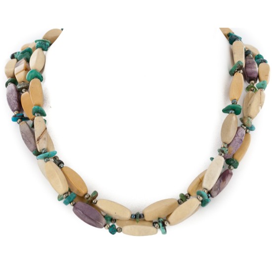 Certified Authentic 3 Strand Navajo .925 Sterling Silver Natural Turquoise Agate Native American Necklace 750106-101