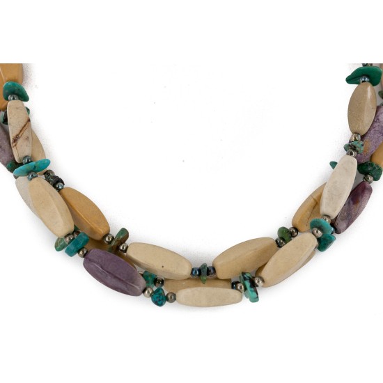 Certified Authentic 3 Strand Navajo .925 Sterling Silver Natural Turquoise Agate Native American Necklace 750106-101