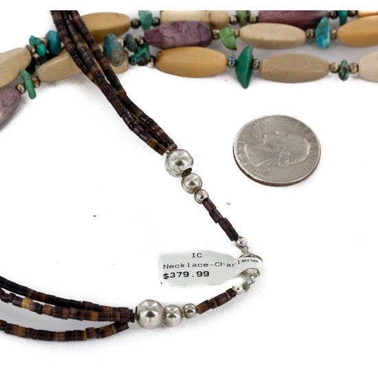 Certified Authentic 3 Strand Navajo .925 Sterling Silver Natural Turquoise Agate Native American Necklace 750106-101