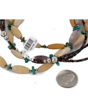 Certified Authentic 3 Strand Navajo .925 Sterling Silver Natural Turquoise Agate Native American Necklace 750106-101