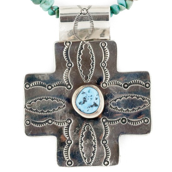 Cross .925 Sterling Silver Nickel Handmade Certified Authentic Navajo Natural Turquoise Tigers Eye Native American Necklace 14981-16029-7