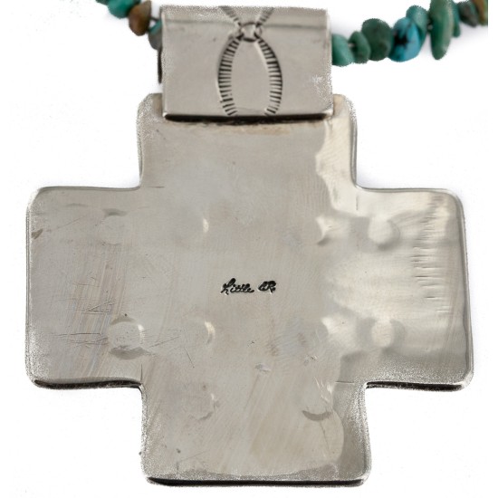 Cross .925 Sterling Silver Nickel Handmade Certified Authentic Navajo Natural Turquoise Tigers Eye Native American Necklace 14981-16029-7