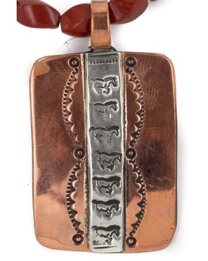 Handmade Horse Navajo Handstamped Pure .925 Sterling Silver Copper Natural Turquoise and Red Jasper Native American Necklace 16973-3-16037-9 Handmade Horse Navajo Handstamped Pure .925 Sterling Silver Copper Natural Turquoise and Red Jasper Native American Necklace 16973-3-16037-9