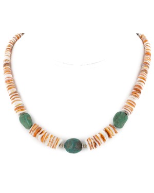 Navajo Certified Authentic .925 Sterling Silver Natural Graduated Melon Shell Turquoise Native American Necklace 25269-0