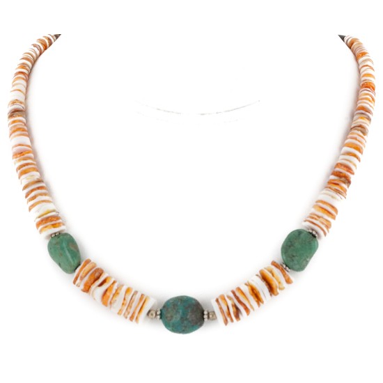 Navajo Certified Authentic .925 Sterling Silver Natural Graduated Melon Shell Turquoise Native American Necklace 25269-0