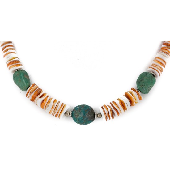 Navajo Certified Authentic .925 Sterling Silver Natural Graduated Melon Shell Turquoise Native American Necklace 25269-0