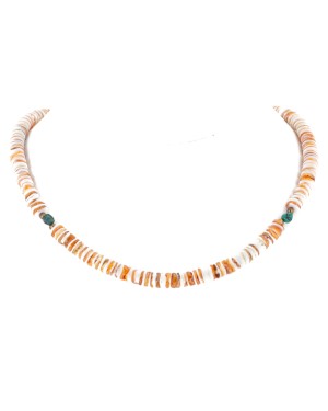 Navajo Certified Authentic .925 Sterling Silver Natural Spiny Oyster and Turquoise Native American Necklace 25266-2