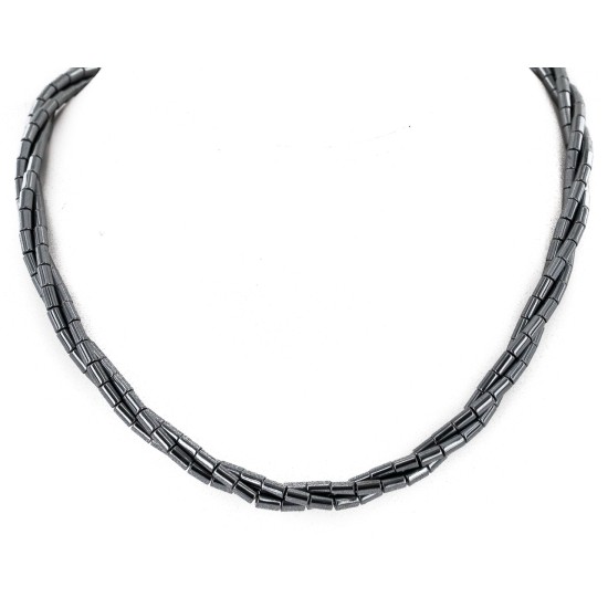 Twisted 3 Strand Certified Authentic Navajo .925 Sterling Silver Natural Hematite Native American Necklace 16053
