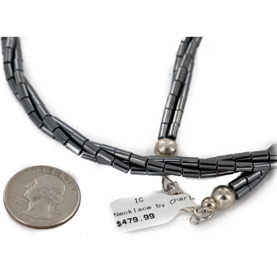 Twisted 3 Strand Certified Authentic Navajo .925 Sterling Silver Natural Hematite Native American Necklace 16053
