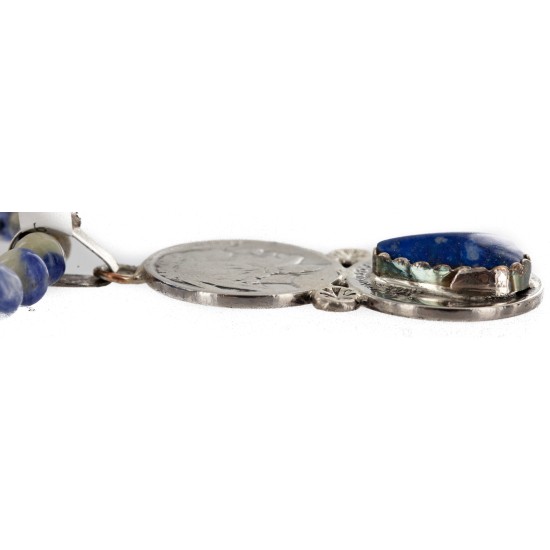 Vintage Style Buffalo Nickel .925 Sterling Silver Handmade Certified Authentic Navajo Natural Turquoise Lapis Native American Necklace 16024-15974-4