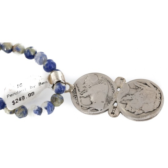 Vintage Style Buffalo Nickel .925 Sterling Silver Handmade Certified Authentic Navajo Natural Turquoise Lapis Native American Necklace 16024-15974-4