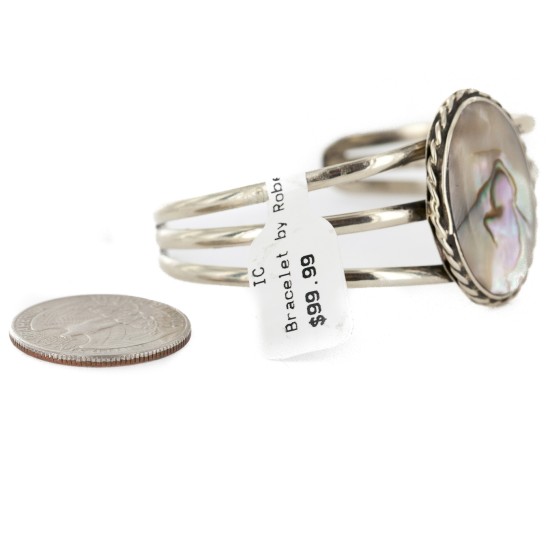 Handmade Certified Authentic Navajo Nickel Mother of Pearl Native American Bracelet 12800-0