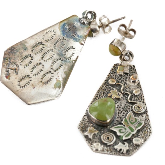 .925 Sterling Silver Handmade Certified Authentic Signed Navajo Natural Turquoise Dangle Native American Earrings 17844