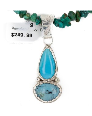 .925 Sterling Silver Handmade Certified Authentic Navajo Natural Turquoise Coral Native American Necklace 24411-3-16075-2