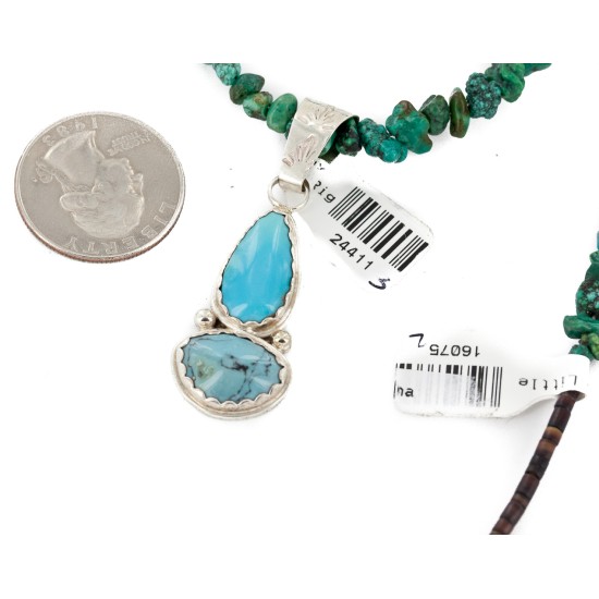 .925 Sterling Silver Handmade Certified Authentic Navajo Natural Turquoise Coral Native American Necklace 24411-3-16075-2