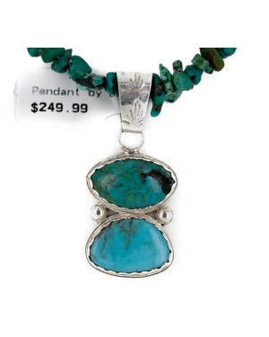 .925 Sterling Silver Handmade Certified Authentic Navajo Natural Turquoise Coral Native American Necklace 24411-6-16075-4