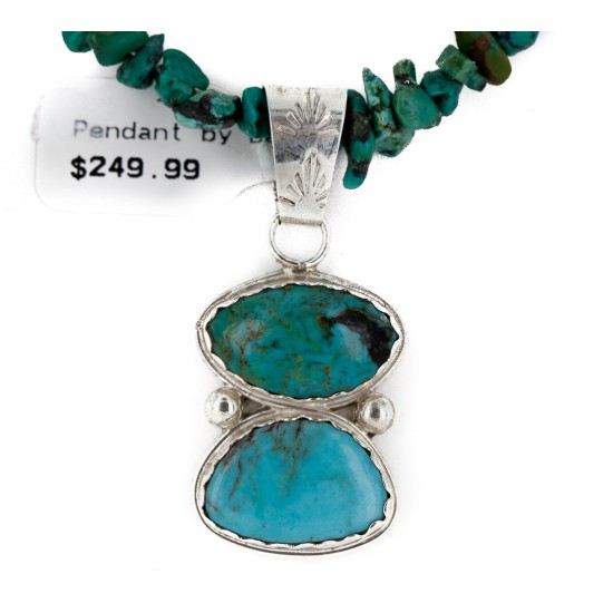 .925 Sterling Silver Handmade Certified Authentic Navajo Natural Turquoise Coral Native American Necklace 24411-6-16075-4