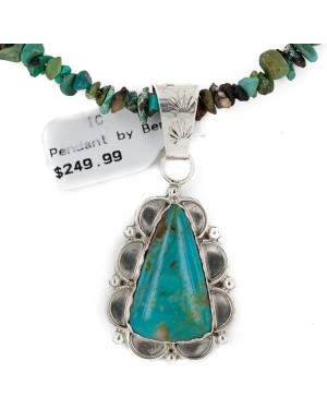 .925 Sterling Silver Handmade Certified Authentic Navajo Natural Turquoise Coral Native American Necklace 24415-5-14820