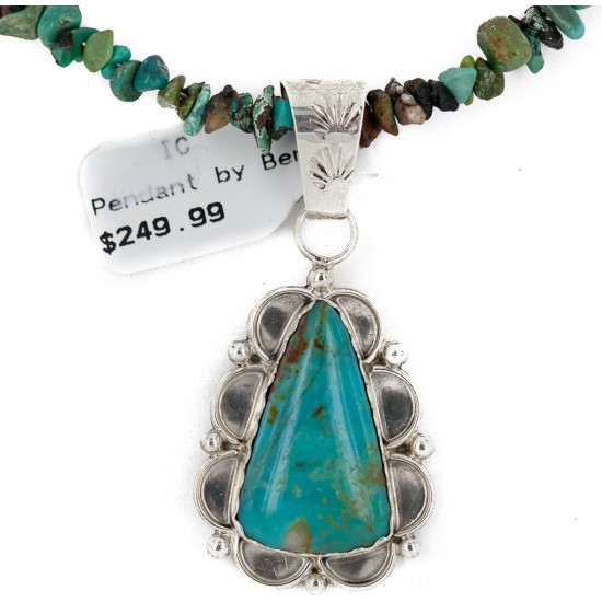 .925 Sterling Silver Handmade Certified Authentic Navajo Natural Turquoise Coral Native American Necklace 24415-5-14820