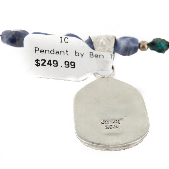 .925 Sterling Silver Handmade Certified Authentic Navajo Natural Turquoise Spiny Oyster Lapis Native American Necklace 24411-2-16047-2