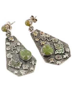 .925 Sterling Silver Handmade Signed Navajo Natural Turquoise Dangle Native American Earrings 17844