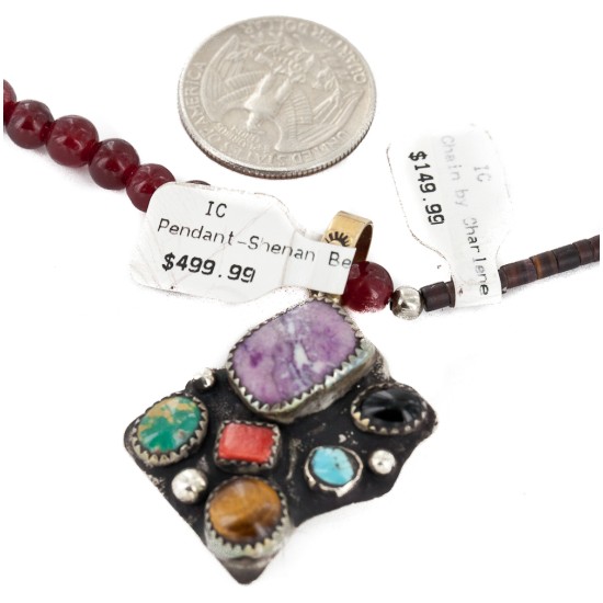 Certified Authentic 12kt Gold Filled and .925 Sterling Silver Bear Handmade Natural Turquoise and Multicolor Stones Native American Necklace 24333-3-16026-1