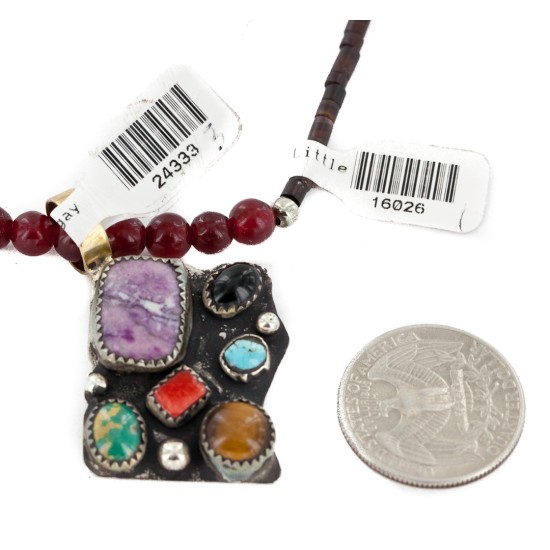 Certified Authentic 12kt Gold Filled and .925 Sterling Silver Bear Handmade Natural Turquoise and Multicolor Stones Native American Necklace 24333-3-16026-1