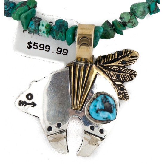 Certified Authentic 12kt Gold Filled and .925 Sterling Silver Bear Handmade Natural Turquoise Native American Necklace 24325-5-16075-5 Certified Authentic 12kt Gold Filled and .925 Sterling Silver Bear Handmade Natural Turquoise Native American Necklace 24325-5-16075-5