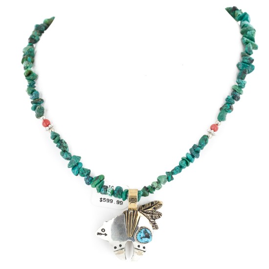 Certified Authentic 12kt Gold Filled and .925 Sterling Silver Bear Handmade Natural Turquoise Native American Necklace 24325-5-16075-5 Certified Authentic 12kt Gold Filled and .925 Sterling Silver Bear Handmade Natural Turquoise Native American Necklace 24325-5-16075-5