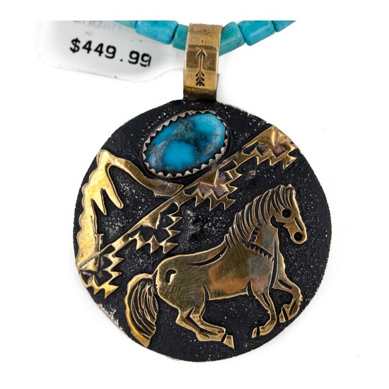 Certified Authentic 12kt Gold Filled and .925 Sterling Silver Horse Handmade Natural Turquoise Native American Necklace 24148-16030-6 Certified Authentic 12kt Gold Filled and .925 Sterling Silver Horse Handmade Natural Turquoise Native American Necklace 24148-16030-6