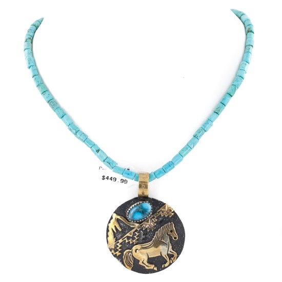 Certified Authentic 12kt Gold Filled and .925 Sterling Silver Horse Handmade Natural Turquoise Native American Necklace 24148-16030-6 Certified Authentic 12kt Gold Filled and .925 Sterling Silver Horse Handmade Natural Turquoise Native American Necklace 24148-16030-6