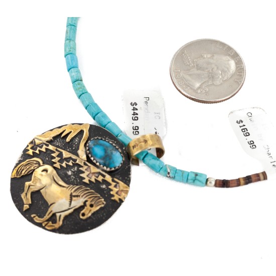 Certified Authentic 12kt Gold Filled and .925 Sterling Silver Horse Handmade Natural Turquoise Native American Necklace 24148-16030-6 Certified Authentic 12kt Gold Filled and .925 Sterling Silver Horse Handmade Natural Turquoise Native American Necklace 24148-16030-6
